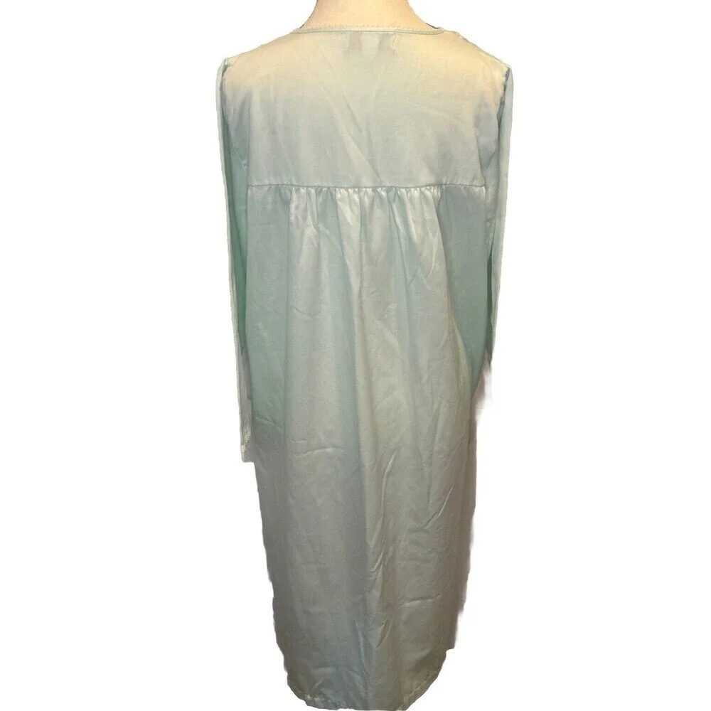 Miss Elaine Light‎ GREEN Long Sleeve Embroidered Lace Buttons Nightgown Petite L